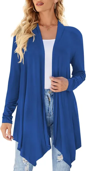 Women's Draped Front Open Cardigan Casual Long Sleeve Lightweight Cardigan Sweaters Duster