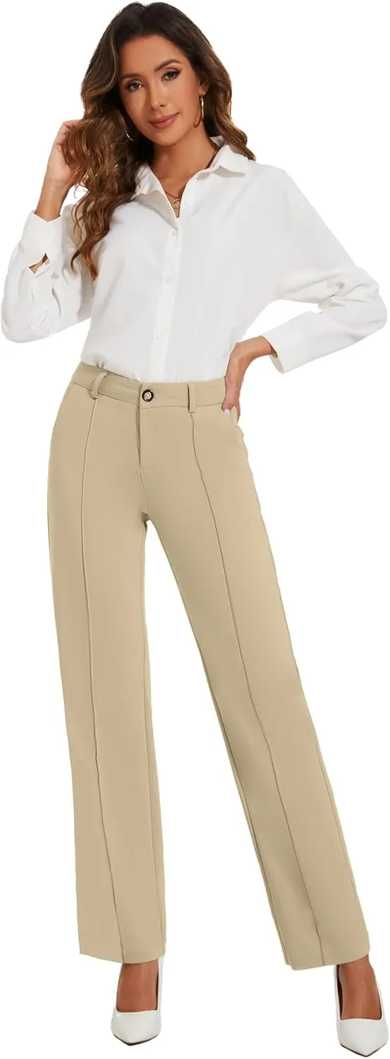 Womens Dress Pants Stretchy Business Casual Work Pants Straight Leg Slacks for Office