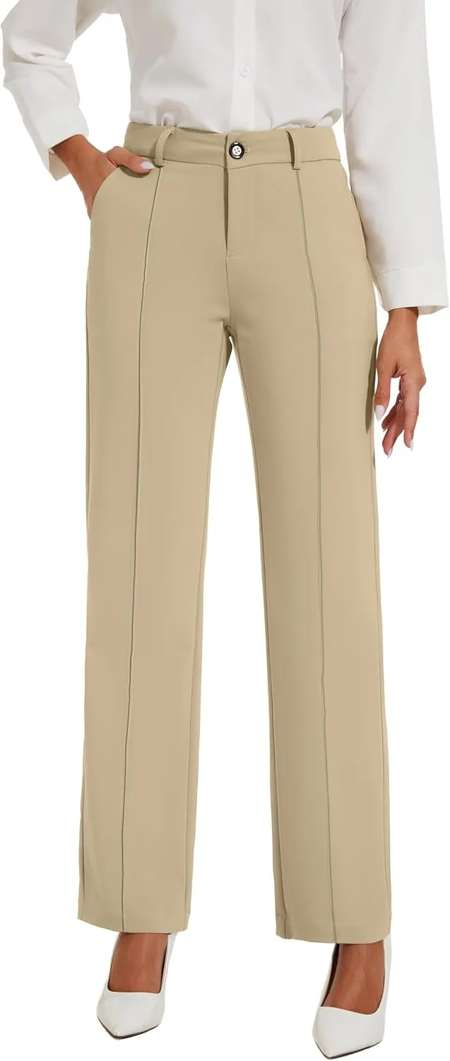 Womens Dress Pants Stretchy Business Casual Work Pants Straight Leg Slacks for Office