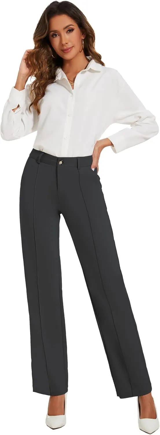 Womens Dress Pants Stretchy Business Casual Work Pants Straight Leg Slacks for Office