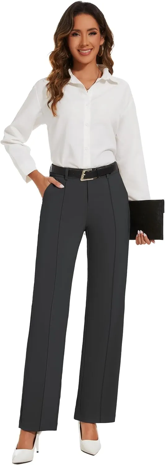Womens Dress Pants Stretchy Business Casual Work Pants Straight Leg Slacks for Office