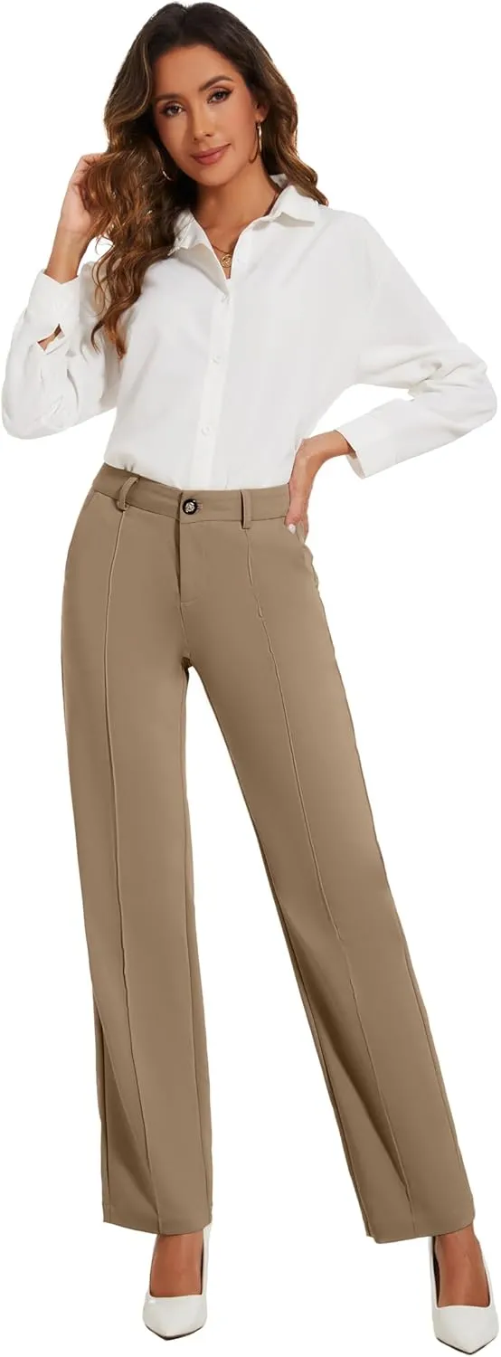 Womens Dress Pants Stretchy Business Casual Work Pants Straight Leg Slacks for Office