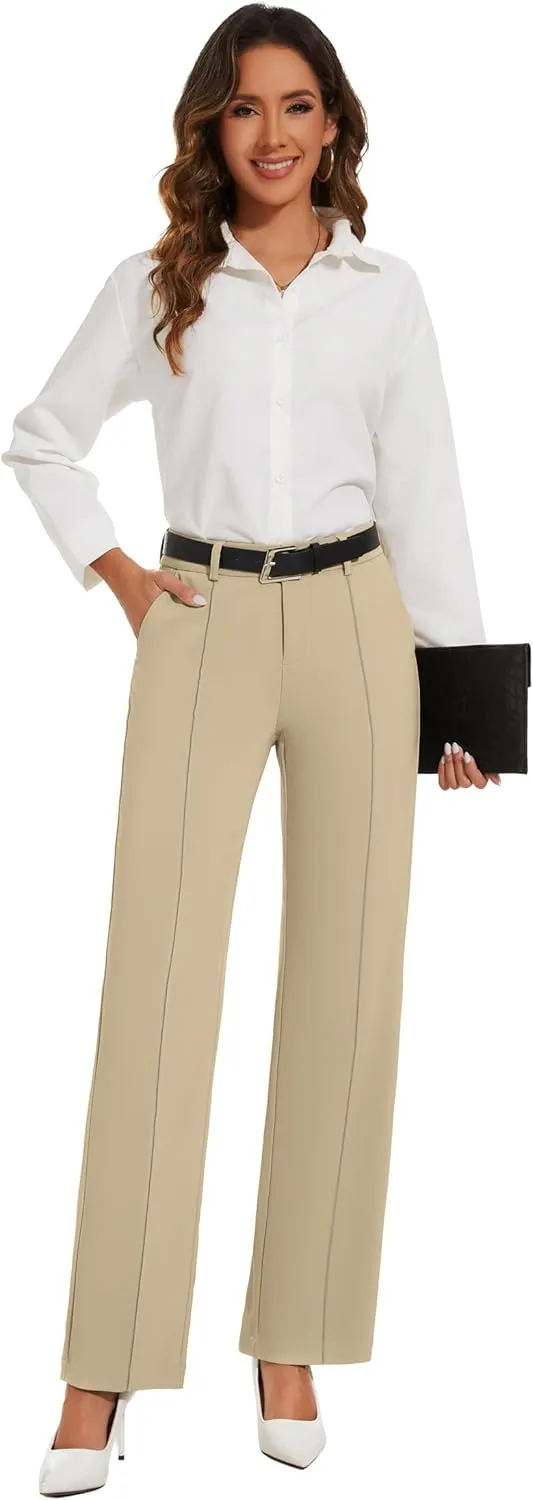 Womens Dress Pants Stretchy Business Casual Work Pants Straight Leg Slacks for Office