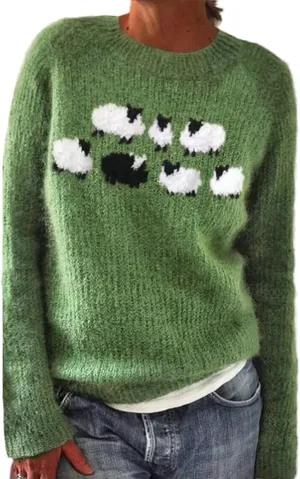 Womens Fair Isle Sweaters Trendy Fall Winter Casual Vintage Striped Crewneck Long Sleeve Oversized Pullover Knitted Top