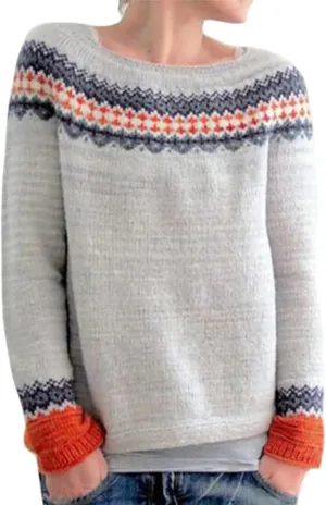 Womens Fair Isle Sweaters Trendy Fall Winter Casual Vintage Striped Crewneck Long Sleeve Oversized Pullover Knitted Top