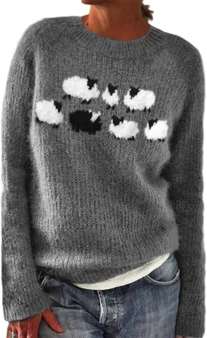 Womens Fair Isle Sweaters Trendy Fall Winter Casual Vintage Striped Crewneck Long Sleeve Oversized Pullover Knitted Top