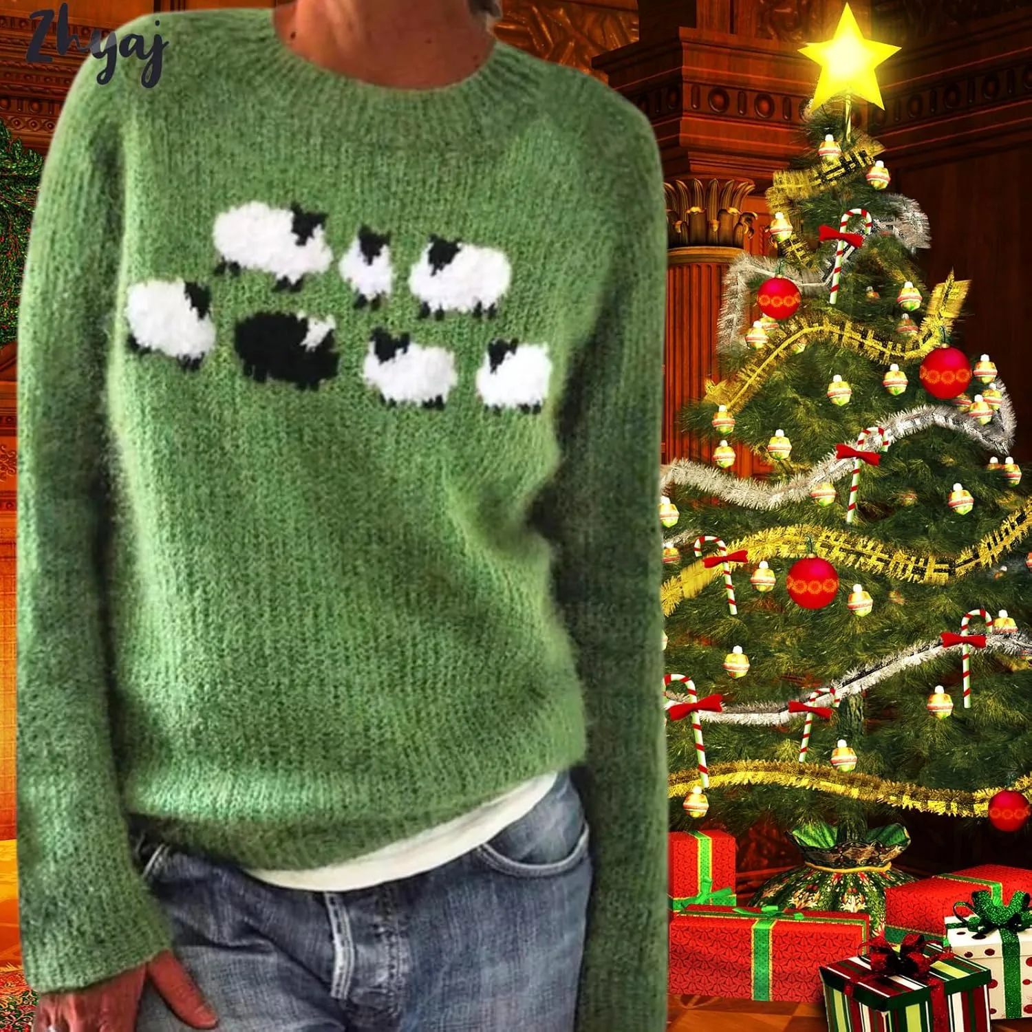 Womens Fair Isle Sweaters Trendy Fall Winter Casual Vintage Striped Crewneck Long Sleeve Oversized Pullover Knitted Top