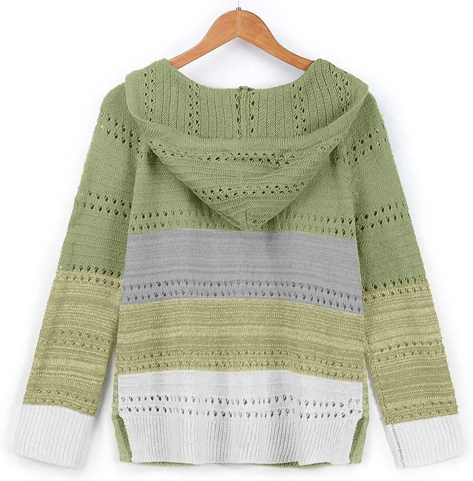 Womens Fall Fashion 2024 Hoodies Striped Color Block Sweaters Casual V Neck Waffle Knit Zipper Tops