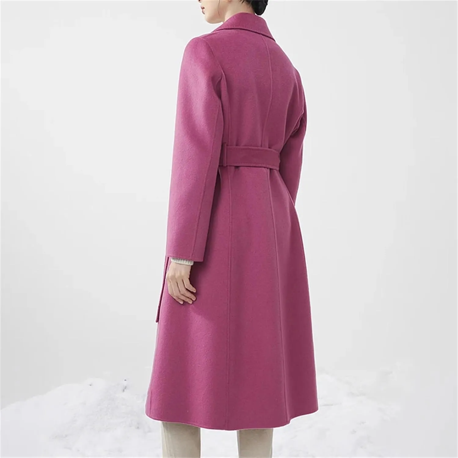 Women's Fashion Knee-Length Wool Blend Mid-Length Wrap Coat