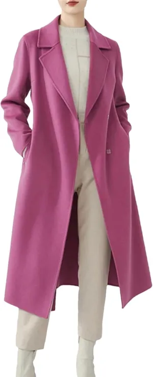 Women's Fashion Knee-Length Wool Blend Mid-Length Wrap Coat