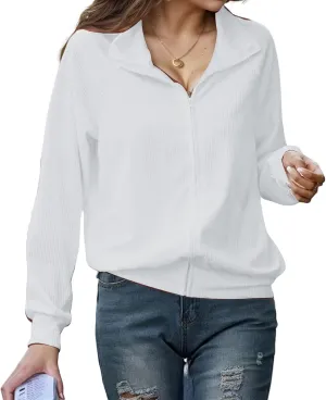 Womens Full Zip Up Jacket Casual Loose Knit Long Sleeve Sweatshirt Jackets Winter Lightweight Lapel Coat Outwear