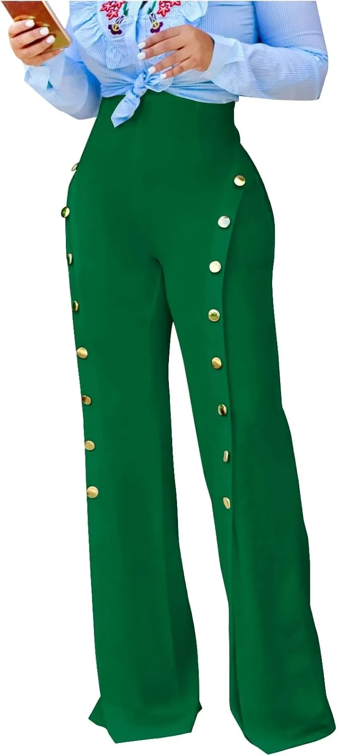 Women's High Waisted Stretchy Bootcut Pull On Dress Pants Casual Work Pants Curves Trousers