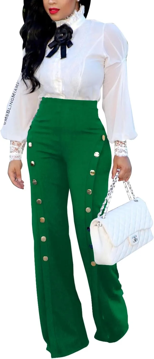 Women's High Waisted Stretchy Bootcut Pull On Dress Pants Casual Work Pants Curves Trousers