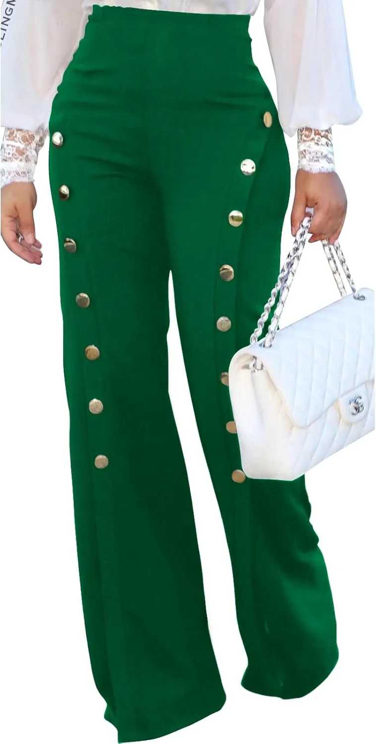 Women's High Waisted Stretchy Bootcut Pull On Dress Pants Casual Work Pants Curves Trousers