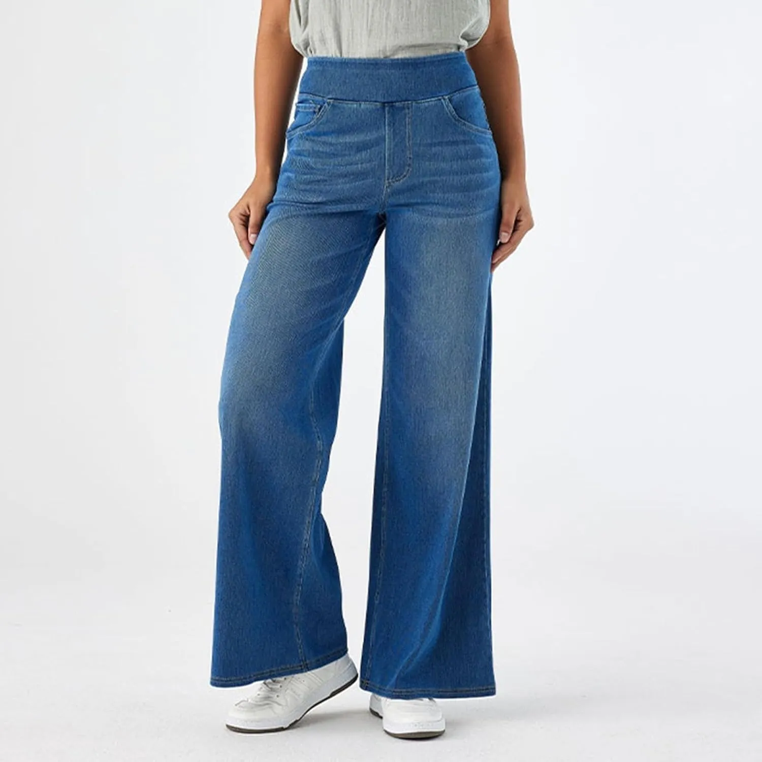 Womens Jeans High Waisted Stretchy Baggy Stretchy Elastic Denim Pants Wide Leg Jeans Baggy Trousers with Pockets