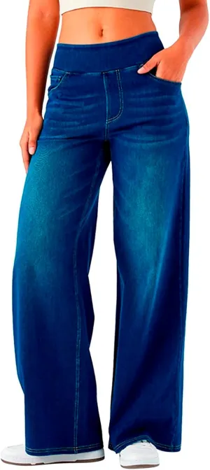 Womens Jeans High Waisted Stretchy Baggy Stretchy Elastic Denim Pants Wide Leg Jeans Baggy Trousers with Pockets