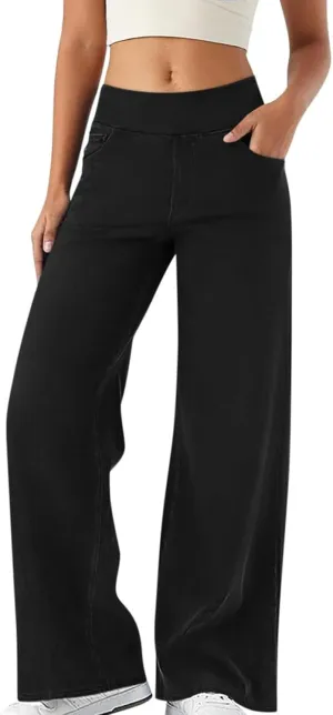 Womens Jeans High Waisted Stretchy Baggy Stretchy Elastic Denim Pants Wide Leg Jeans Baggy Trousers with Pockets