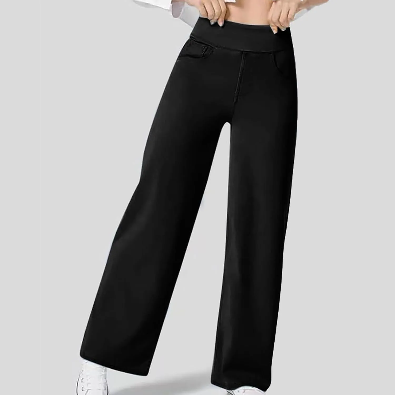Womens Jeans High Waisted Stretchy Baggy Stretchy Elastic Denim Pants Wide Leg Jeans Baggy Trousers with Pockets
