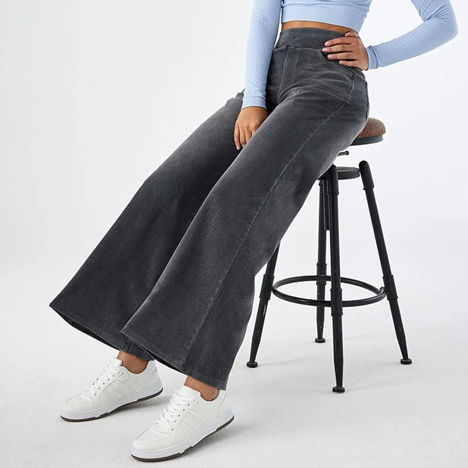 Womens Jeans High Waisted Stretchy Baggy Stretchy Elastic Denim Pants Wide Leg Jeans Baggy Trousers with Pockets