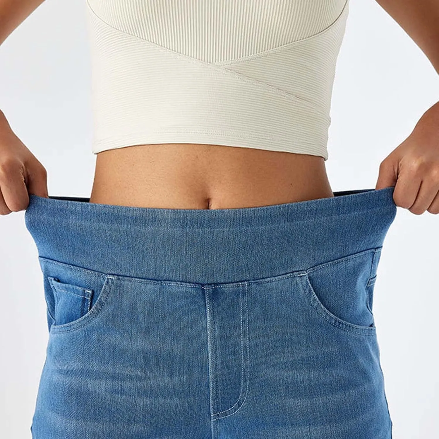 Womens Jeans High Waisted Stretchy Baggy Stretchy Elastic Denim Pants Wide Leg Jeans Baggy Trousers with Pockets