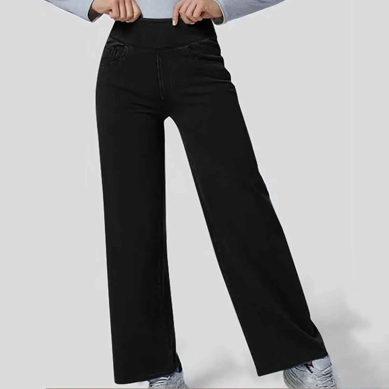 Womens Jeans High Waisted Stretchy Baggy Stretchy Elastic Denim Pants Wide Leg Jeans Baggy Trousers with Pockets
