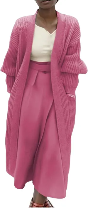 Women's Knit Open Front Cardigan Long Sleeve Chunky Sweaters Outwear Casual Loose Soft Fashion Coat Jacket with Pockets