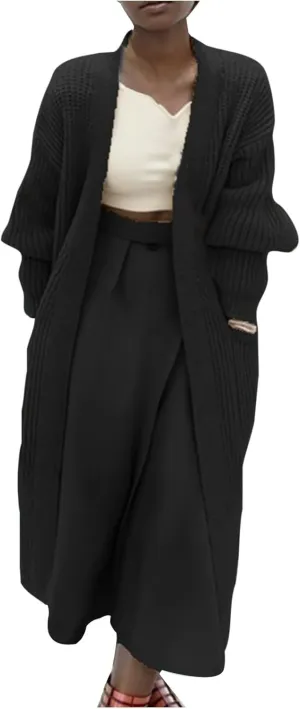 Women's Knit Open Front Cardigan Long Sleeve Chunky Sweaters Outwear Casual Loose Soft Fashion Coat Jacket with Pockets