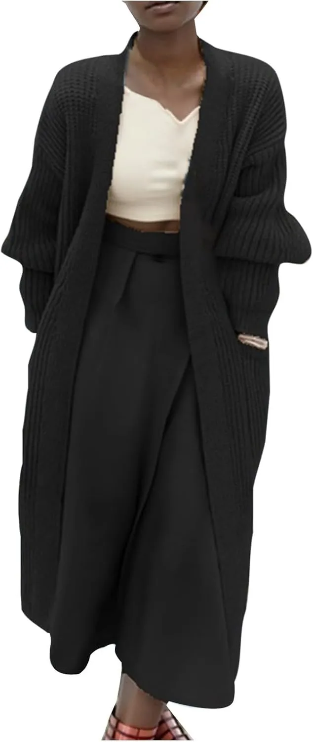 Women's Knit Open Front Cardigan Long Sleeve Chunky Sweaters Outwear Casual Loose Soft Fashion Coat Jacket with Pockets
