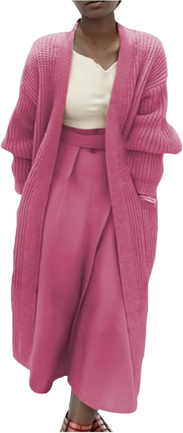 Women's Knit Open Front Cardigan Long Sleeve Chunky Sweaters Outwear Casual Loose Soft Fashion Coat Jacket with Pockets