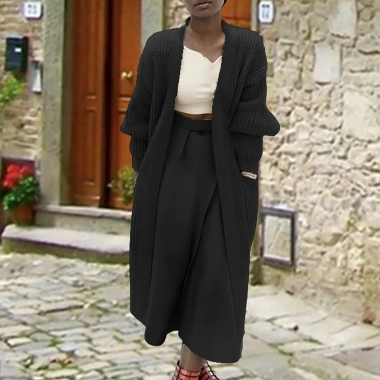 Women's Knit Open Front Cardigan Long Sleeve Chunky Sweaters Outwear Casual Loose Soft Fashion Coat Jacket with Pockets