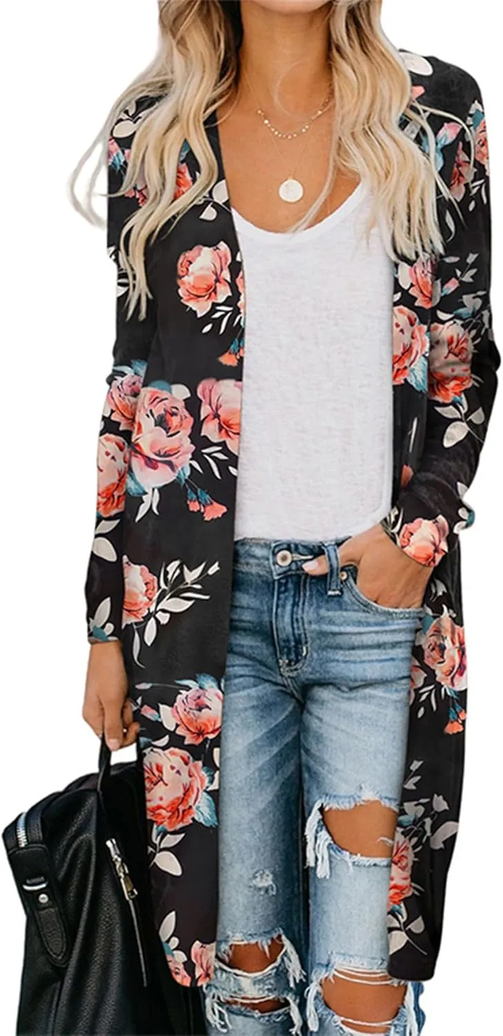 Womens Leopard Print Cardigan Lightweight Long Sleeve Open Front Fall Cardigans S-XXL