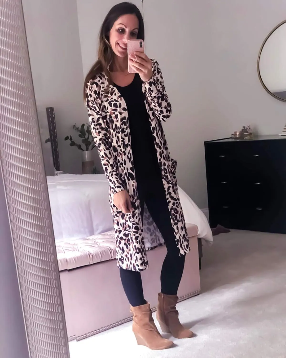 Womens Leopard Print Cardigan Lightweight Long Sleeve Open Front Fall Cardigans S-XXL