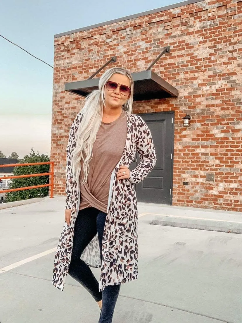 Womens Leopard Print Cardigan Lightweight Long Sleeve Open Front Fall Cardigans S-XXL