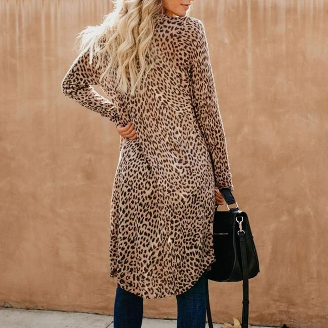 Womens Leopard Print Cardigan Lightweight Long Sleeve Open Front Fall Cardigans S-XXL