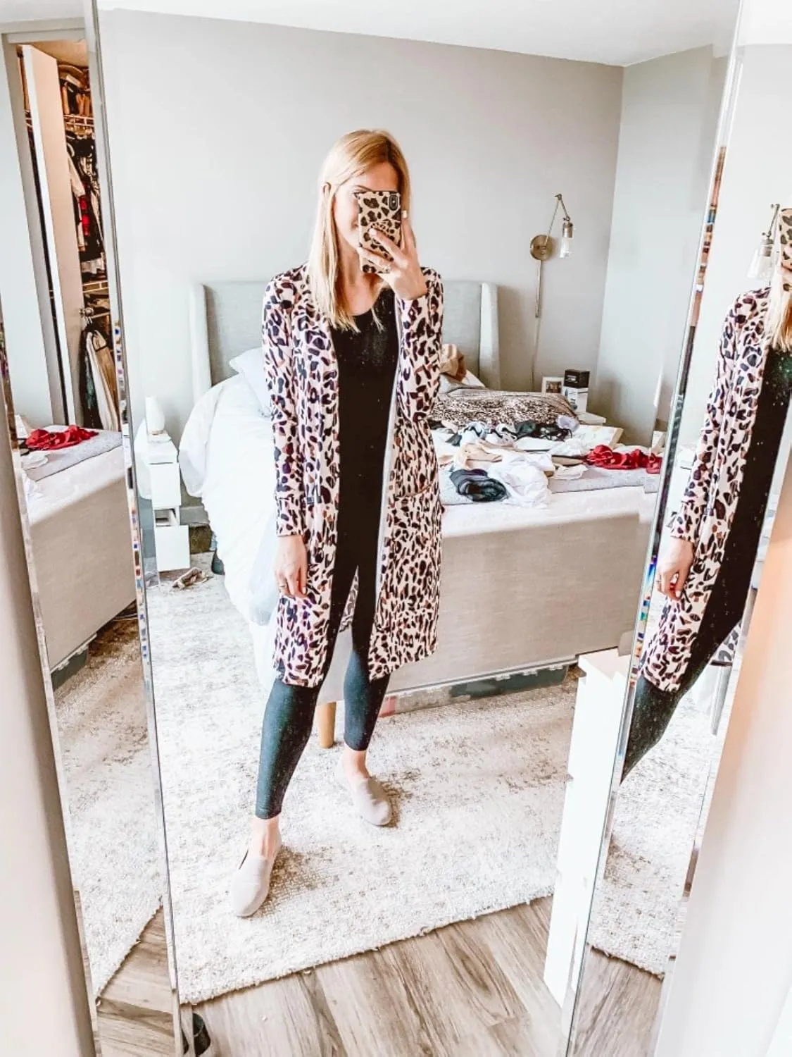 Womens Leopard Print Cardigan Lightweight Long Sleeve Open Front Fall Cardigans S-XXL