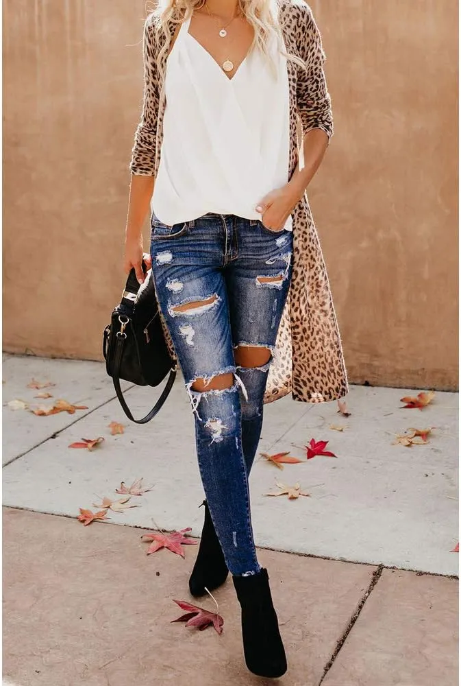 Womens Leopard Print Cardigan Lightweight Long Sleeve Open Front Fall Cardigans S-XXL
