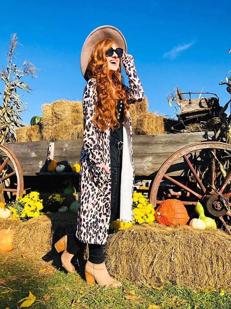 Womens Leopard Print Cardigan Lightweight Long Sleeve Open Front Fall Cardigans S-XXL