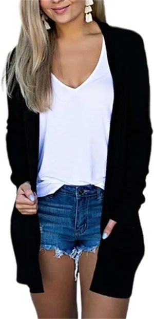 Womens Lightweight Cardigan Casual Knit Open Front Cardigan Sweater Trendy Long Sleeve Jacket Fall Outwear