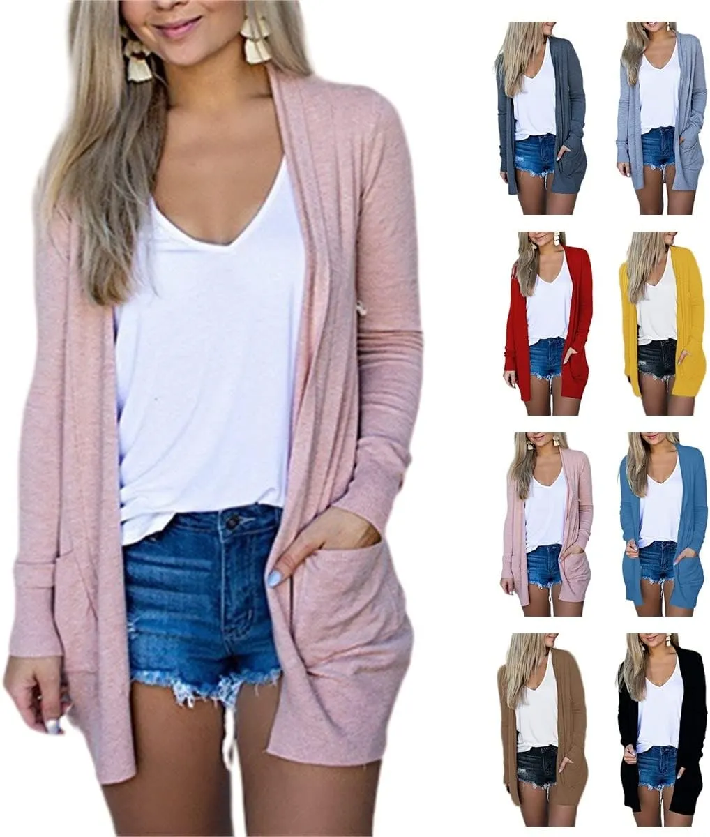 Womens Lightweight Cardigan Casual Knit Open Front Cardigan Sweater Trendy Long Sleeve Jacket Fall Outwear