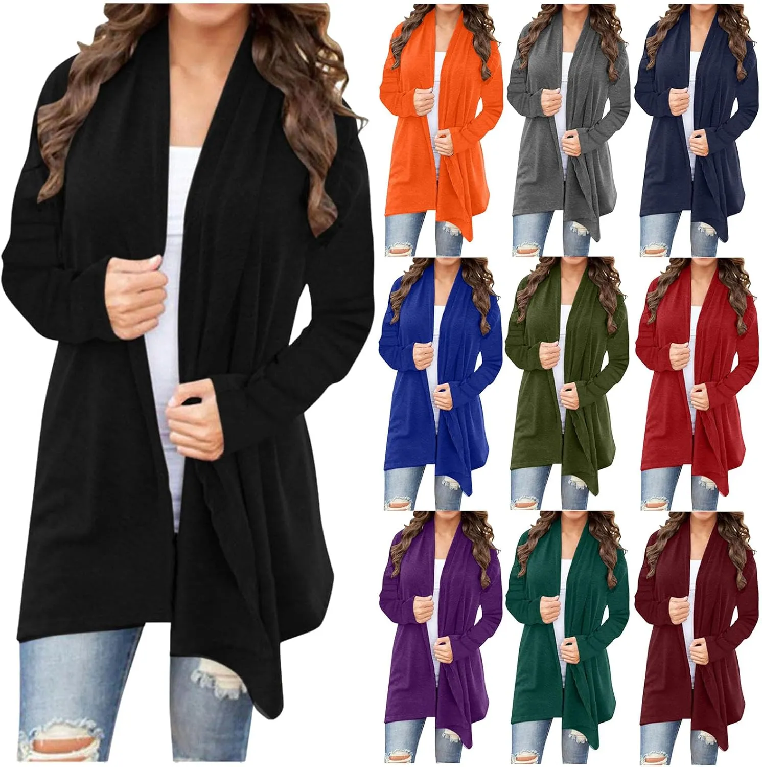 Womens Lightweight Cardigan Sweater Knit Loose Long Sleeve Sweater Casual Soft Drape Open Front Fall Dusters 2024