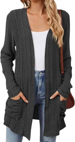 Womens Lightweight Open Front Cardigan Casual Long Sleeve Cable Knit Cardigan Sweaters 2024 Fall Outfits with Pockets