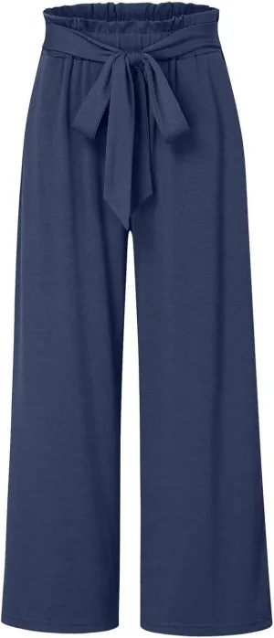 Womens Linen Summer Striped Pants Elastic Waisted Baggy Stretchy Plus Size Pants Office