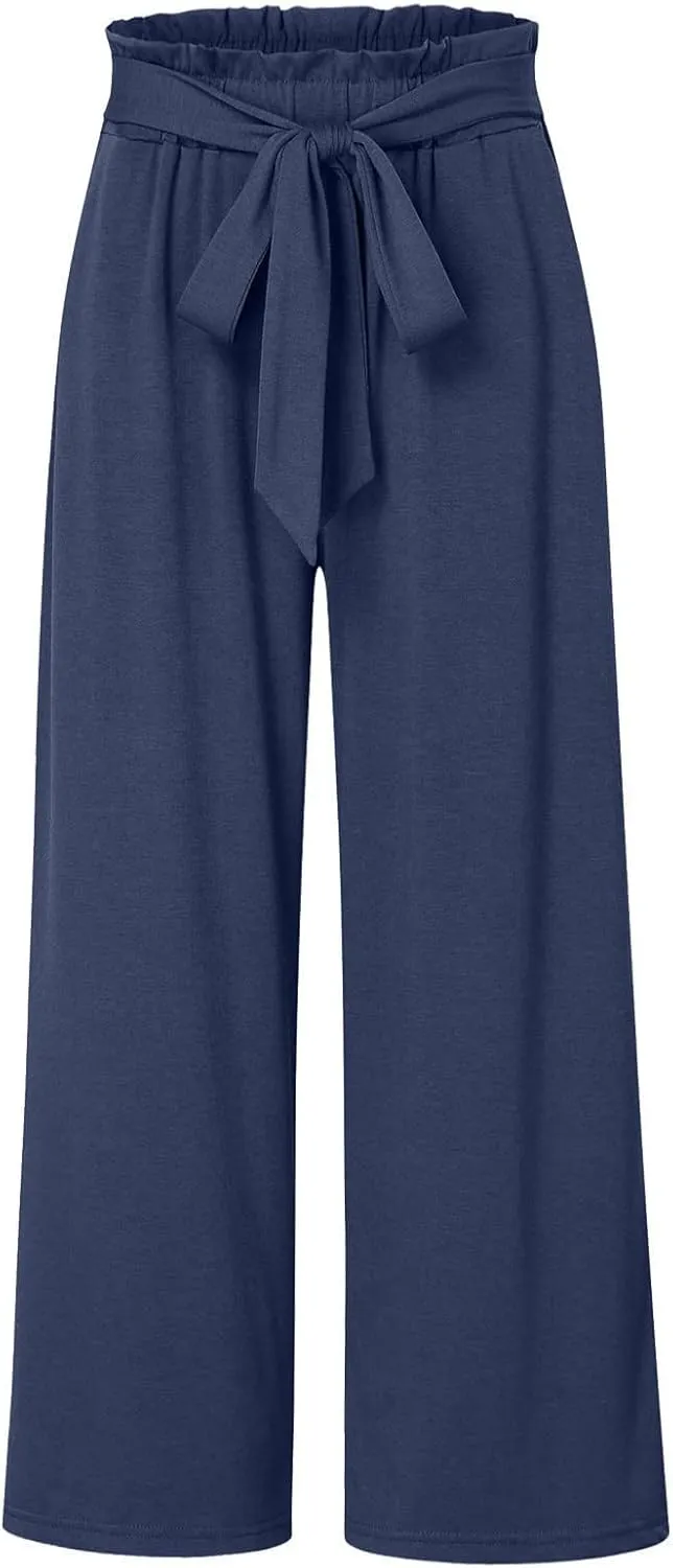 Womens Linen Summer Striped Pants Elastic Waisted Baggy Stretchy Plus Size Pants Office