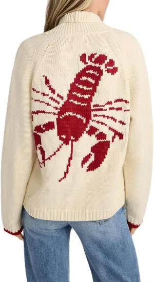 Women's Lobster Print Cardigan Sweaters Chunky Knit Long Sleeve Open Front Button Varsity Cardigans