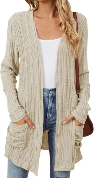 Women's Long Sleeve Open Front Cardigan Cable Knit Chunky Sweaters Casual Loose Lightweight Cardigans with Pockets