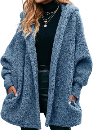 Women's Long Sleeve Soft Chunky Knit Sweater Open Front Cardigans Outwear Coat Pockets