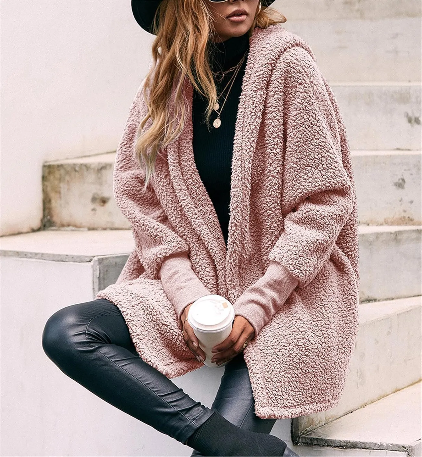 Women's Long Sleeve Soft Chunky Knit Sweater Open Front Cardigans Outwear Coat Pockets