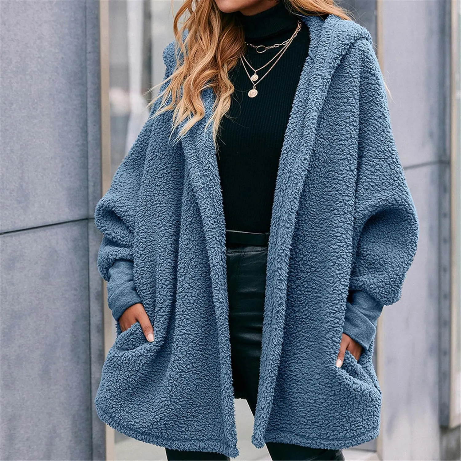 Women's Long Sleeve Soft Chunky Knit Sweater Open Front Cardigans Outwear Coat Pockets