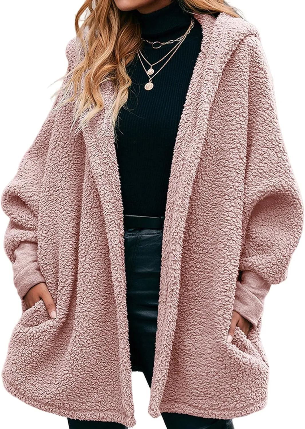 Women's Long Sleeve Soft Chunky Knit Sweater Open Front Cardigans Outwear Coat Pockets