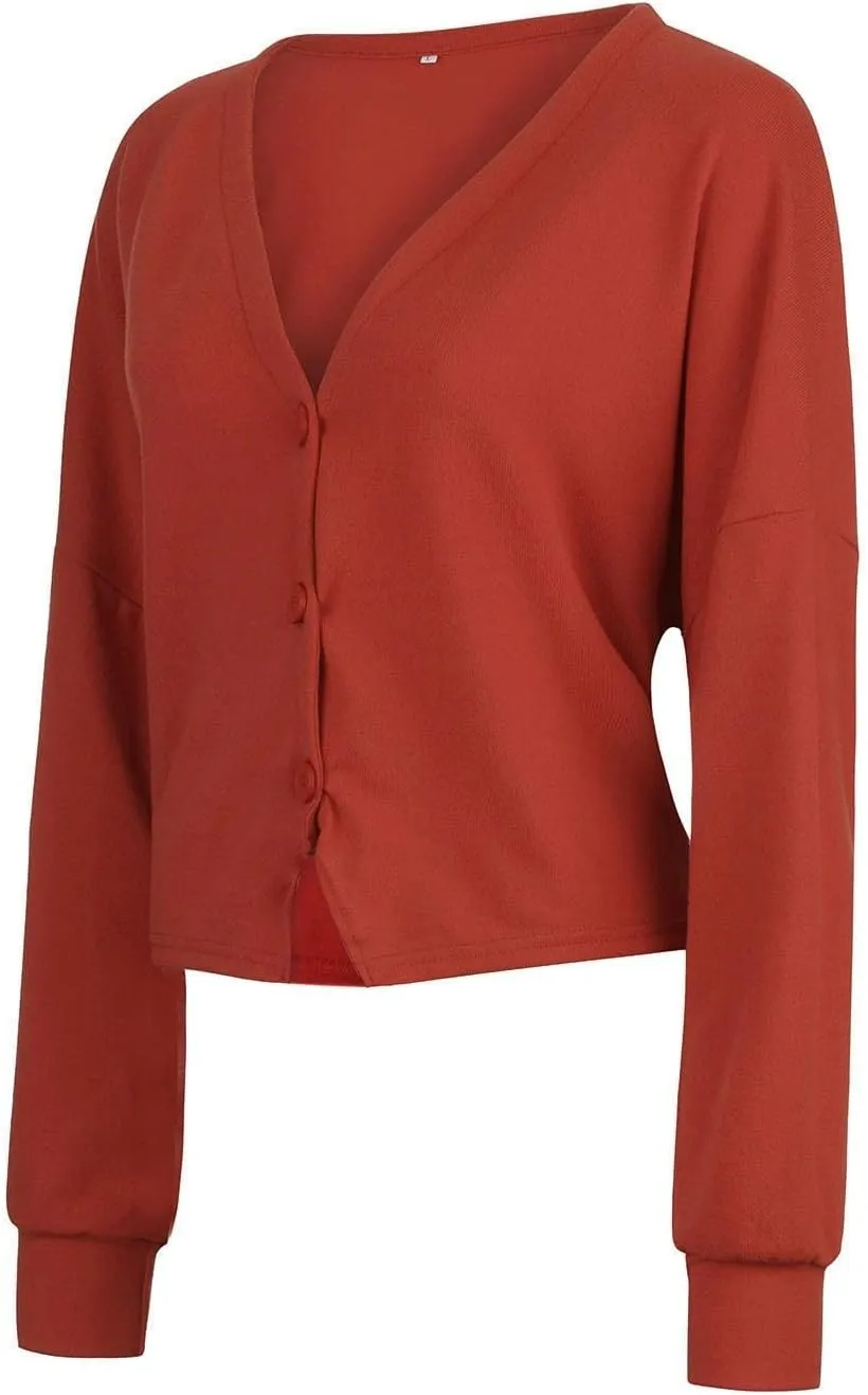 Women's Long Sleeve V-Neck Cardigans Soft Open Front Sweater Comfortable Loose Button Casual Fall Clothes